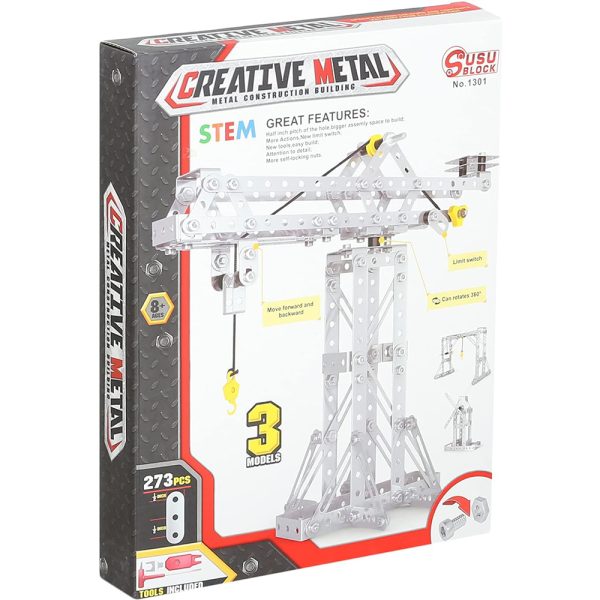 Metal Building Set 1301 – 273 Pieces, 3-in-1 Crane & Windmill