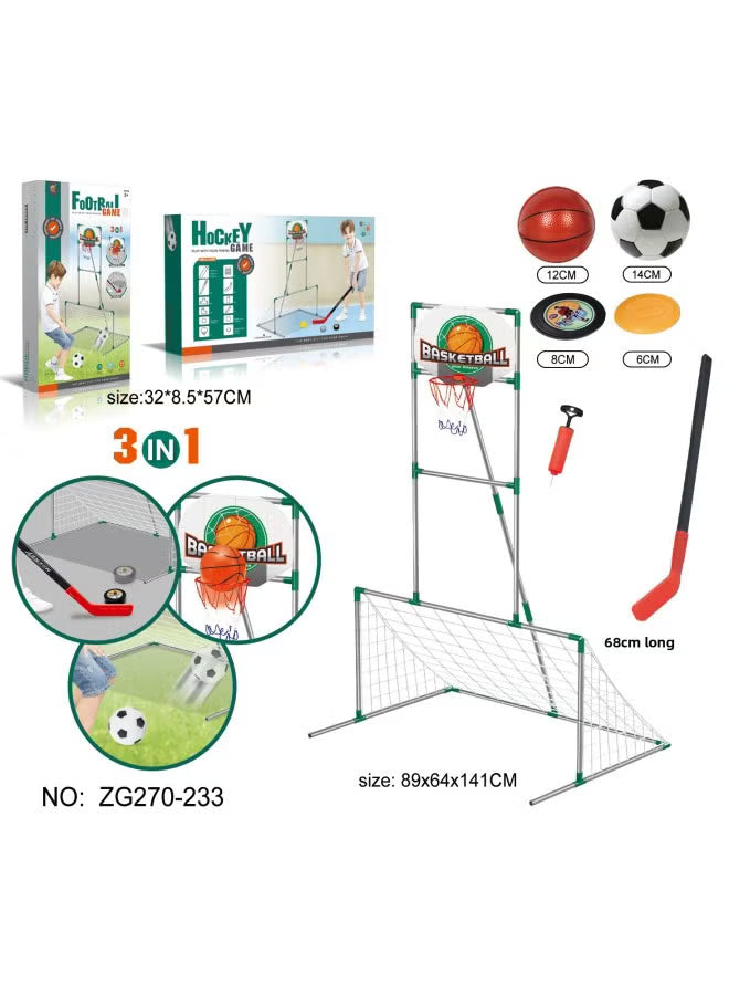 3-in-1 Kids Sports Game Set – Basketball, Football & Hockey