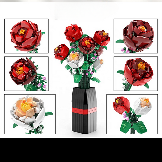 Creative Red & White Rose Vase Flower Bouquet 818pcs