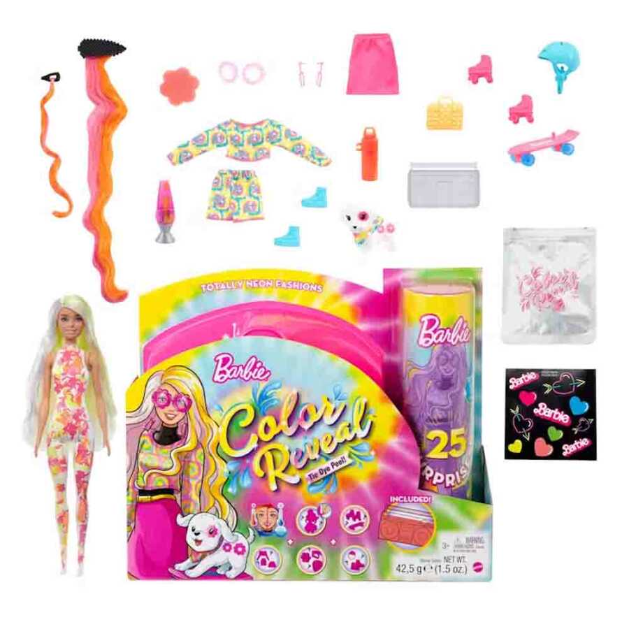Barbie Color Reveal Totally Neon Fashions Doll & Accessories HCD26 – 25 Surprises