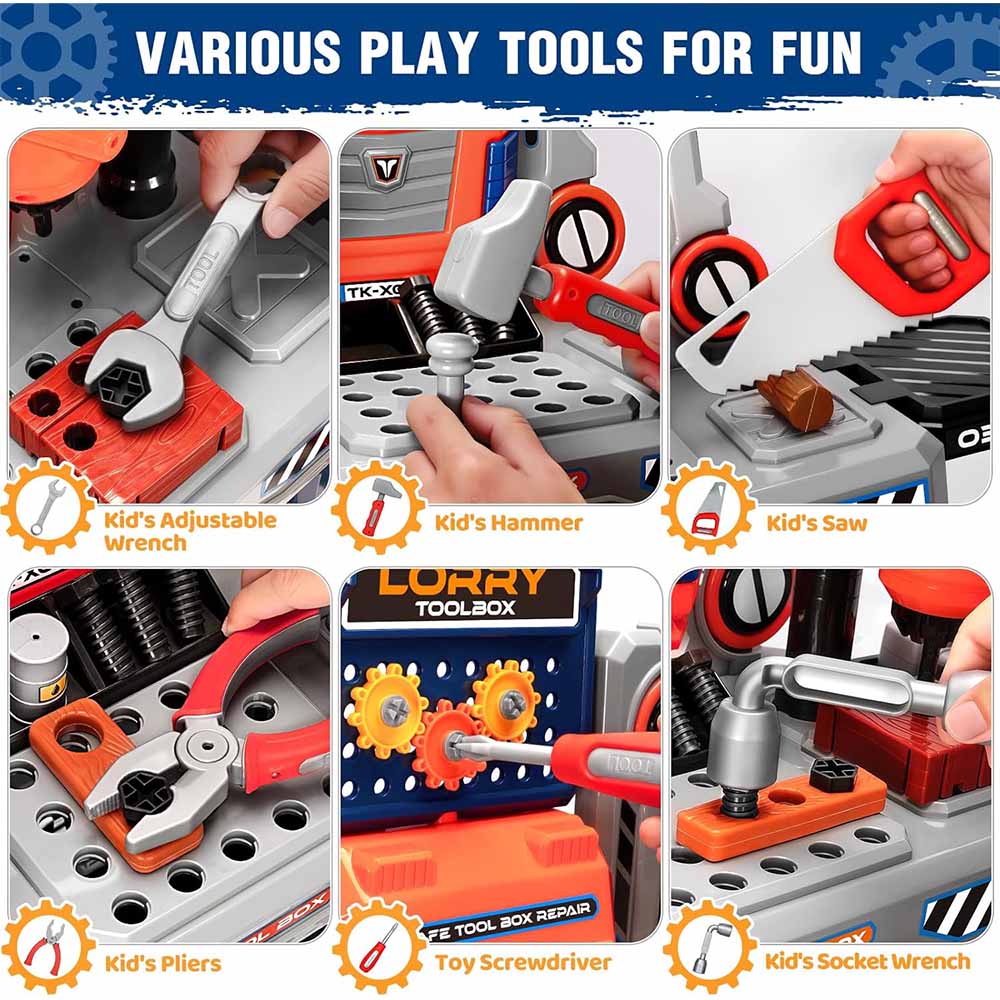 2-in-1 Kids Tool Set 65-Piece – Portable Tool Box & Construction Play Set