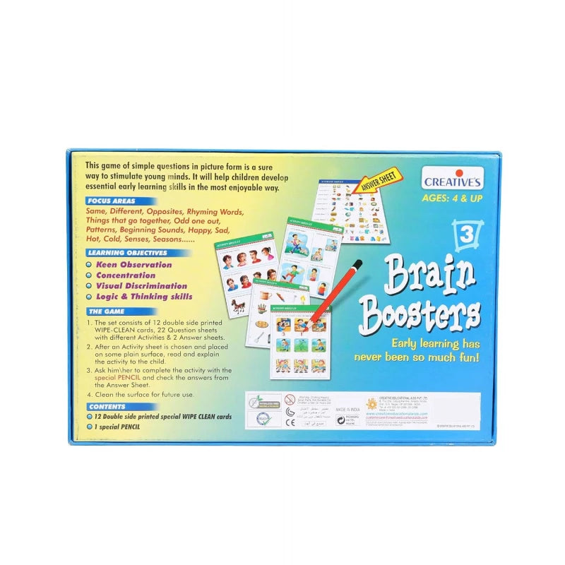 Creatives Brain Boosters 3 Early Learning Wipe Clean Cards Set
