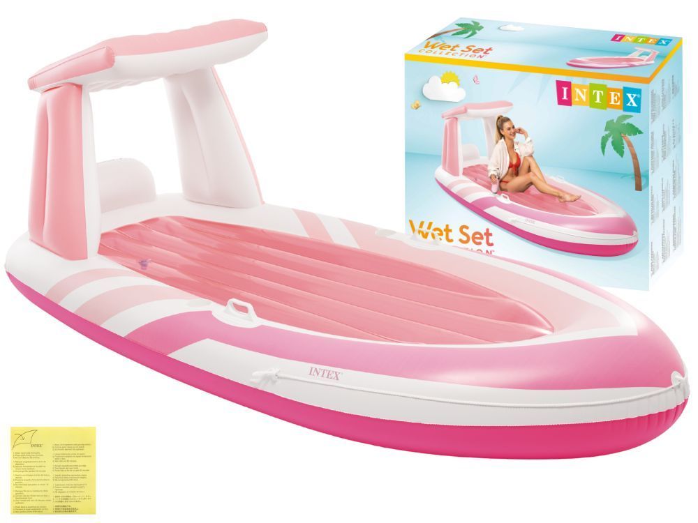 Intex Inflatable Swim Mattress with Pink Canopy 2.57 x 1.35m