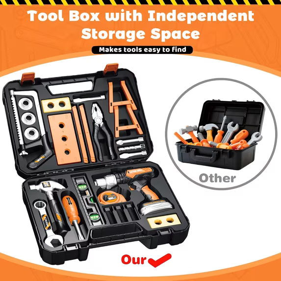 26-Piece Kids Tool Set with Toolbox & Toy Drill – Pretend Play Construction Set
