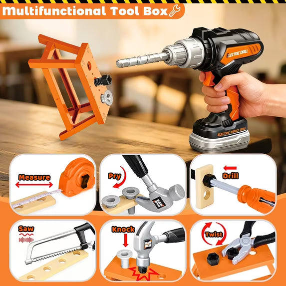 26-Piece Kids Tool Set with Toolbox & Toy Drill – Pretend Play Construction Set