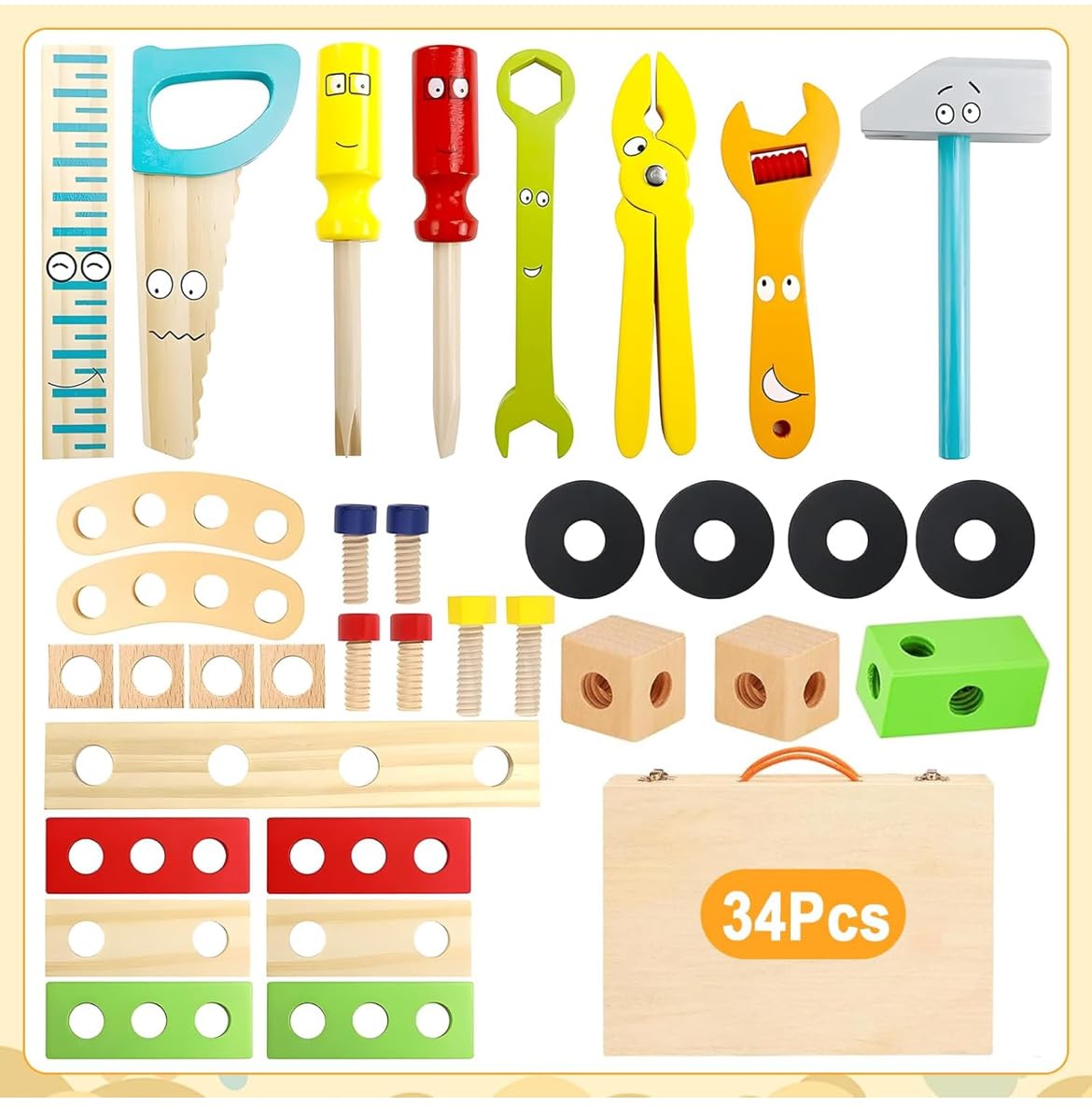 Wooden Tool Box Set for Kids – Pretend Play Construction & Repair Toy with Tools