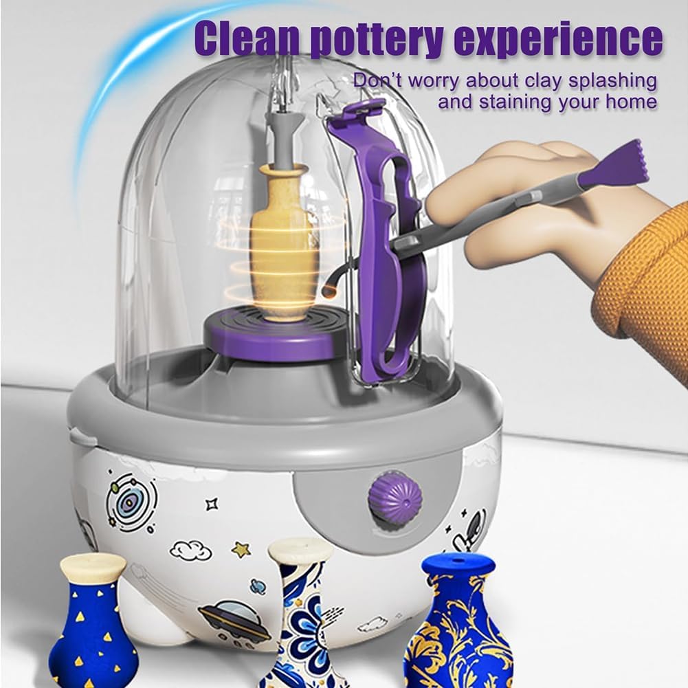Mini Electric Pottery Wheel Kit – Ceramic Making Set with 12 Accessories