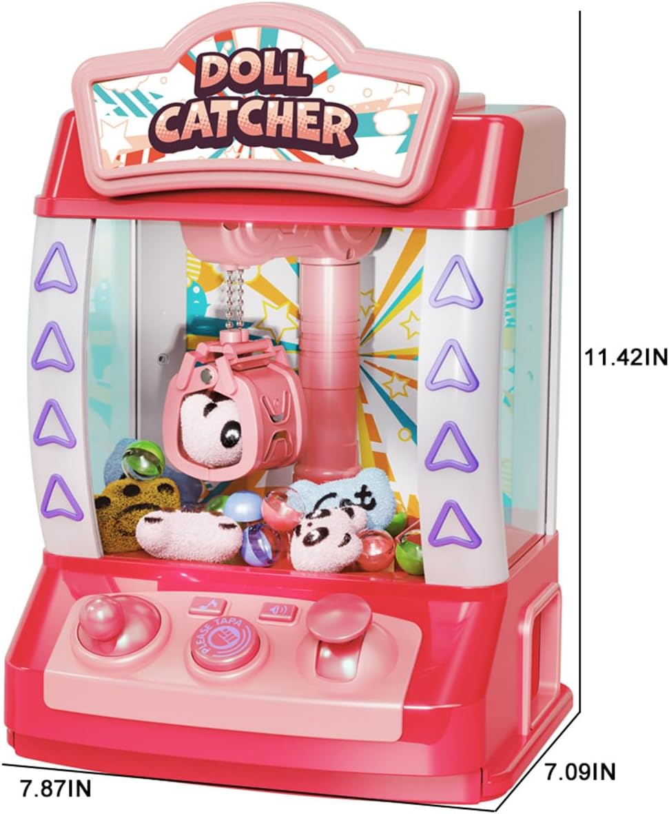 Mini Claw Machine for Kids, Mini Vending Machine with Music & Light, Candy Grabber Prize Dispenser Toys with 10 Plush Toys & 8 Balls