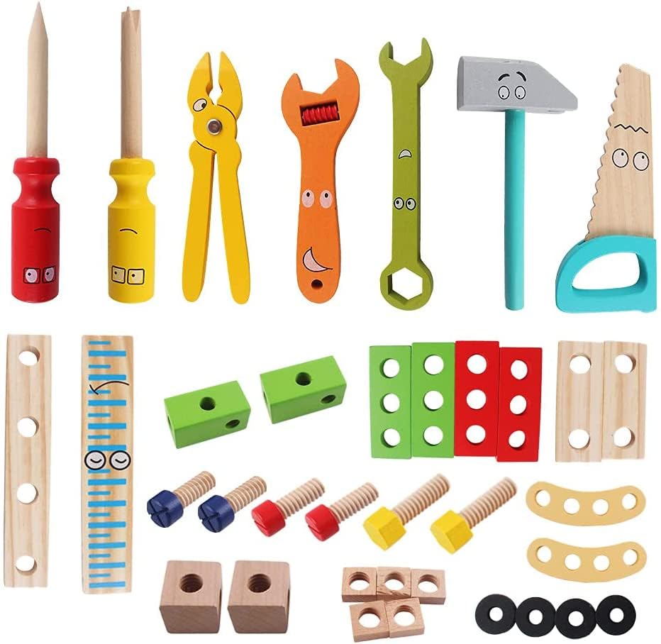 Wooden Tool Box Set for Kids – Pretend Play Construction & Repair Toy with Tools