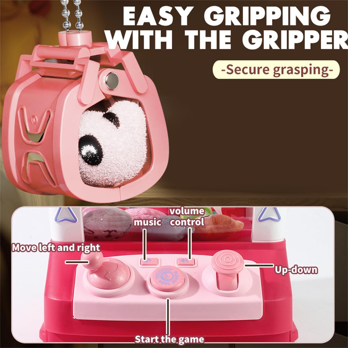 Mini Claw Machine for Kids, Mini Vending Machine with Music & Light, Candy Grabber Prize Dispenser Toys with 10 Plush Toys & 8 Balls