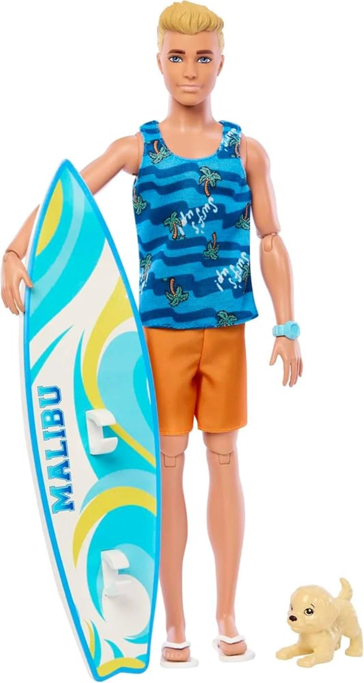 Barbie Ken Doll with Surfboard and Pet Puppy
