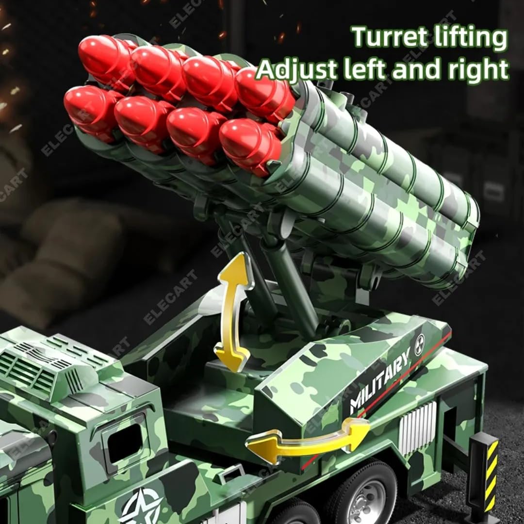 Army Toys for Boys Age 3-8 Military Launcher Truck Toy with 8 Missiles, Metal Cab, Rotating Turret, Lights & Sounds | Friction Powered Army Vehicle for Kids | Realistic Military Truck