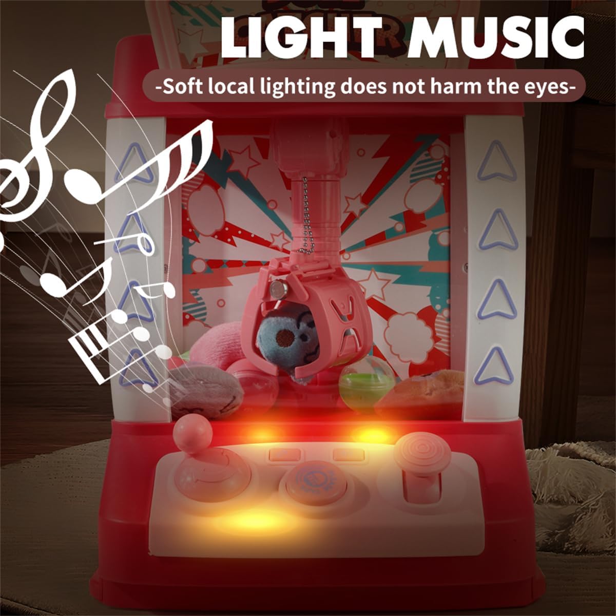Mini Claw Machine for Kids, Mini Vending Machine with Music & Light, Candy Grabber Prize Dispenser Toys with 10 Plush Toys & 8 Balls