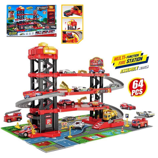 Fire Truck Parking Garage Toy with Lift
