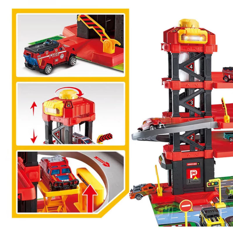 Fire Truck Parking Garage Toy with Lift