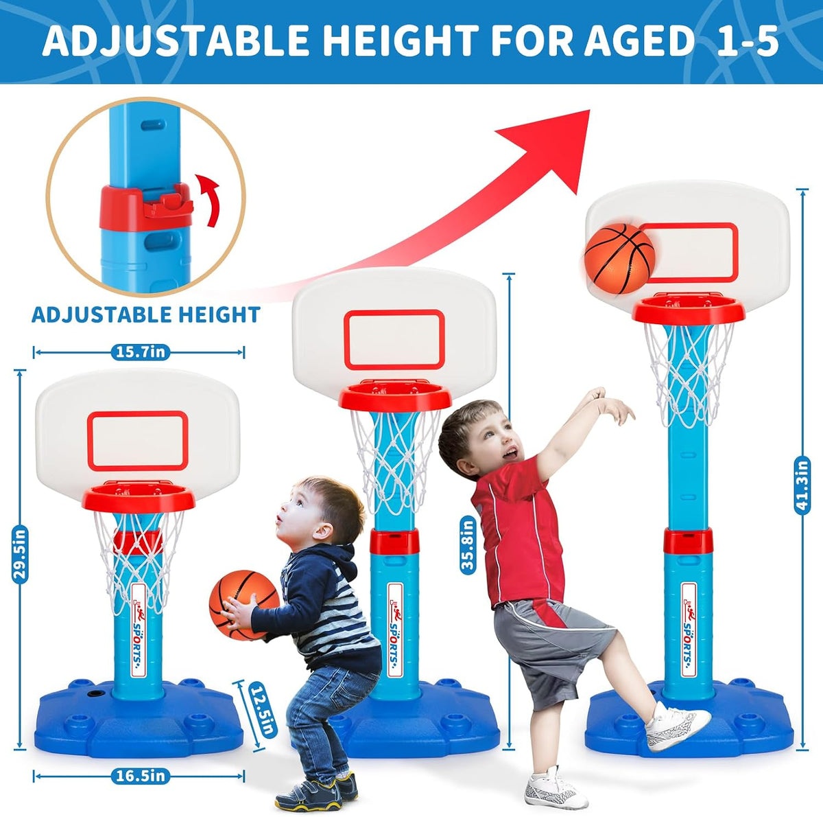 Adjustable Basketball Hoop Set with Ball & Pump