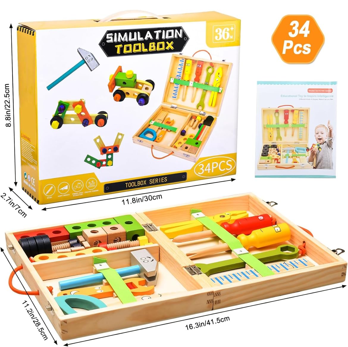 Wooden Tool Box Set for Kids – Pretend Play Construction & Repair Toy with Tools