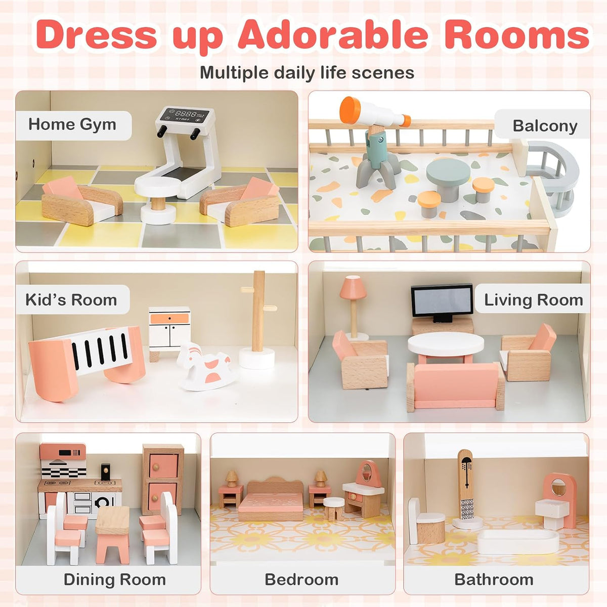 HONEY JOY Wooden Corner Dollhouse