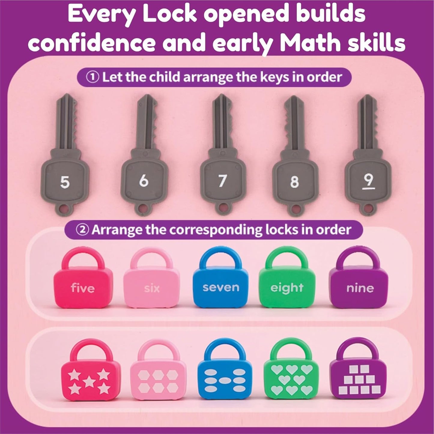 Number Lock & Key Toy, Matching and Counting Number Toys 20pcs