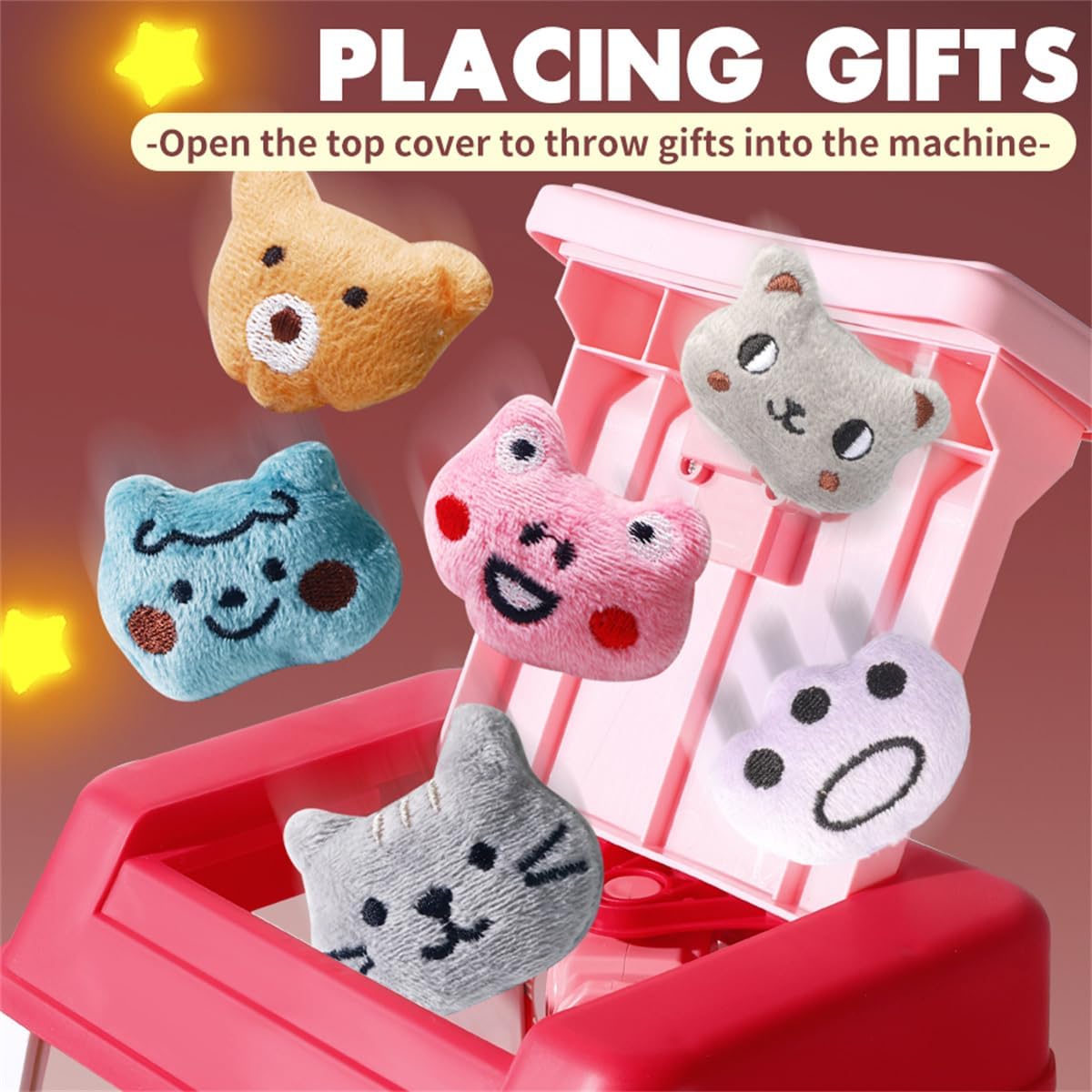 Mini Claw Machine for Kids, Mini Vending Machine with Music & Light, Candy Grabber Prize Dispenser Toys with 10 Plush Toys & 8 Balls
