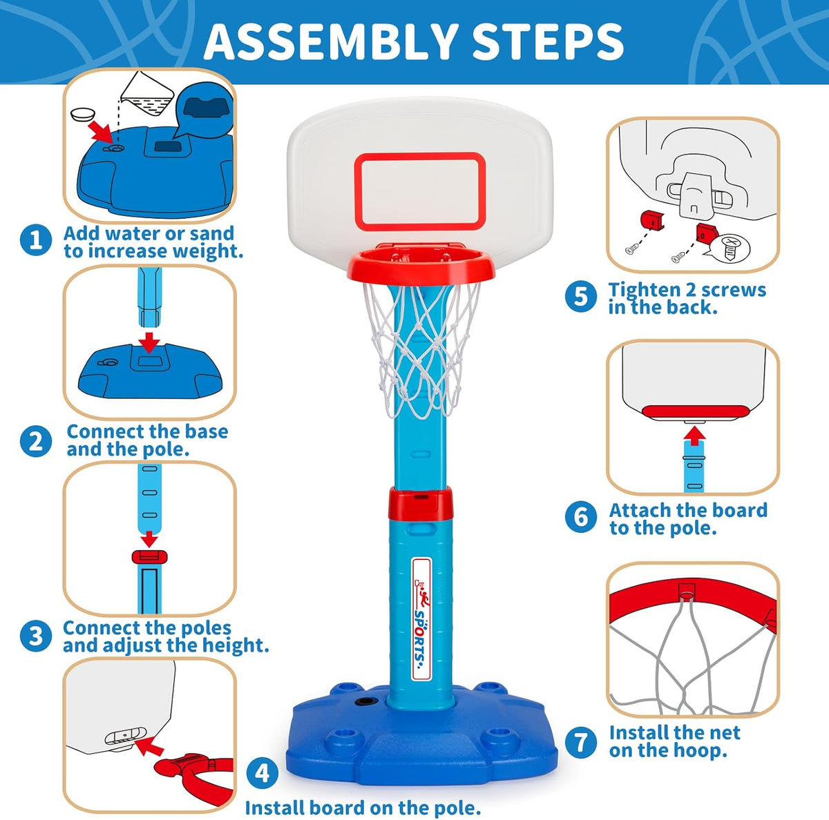 Adjustable Basketball Hoop Set with Ball & Pump