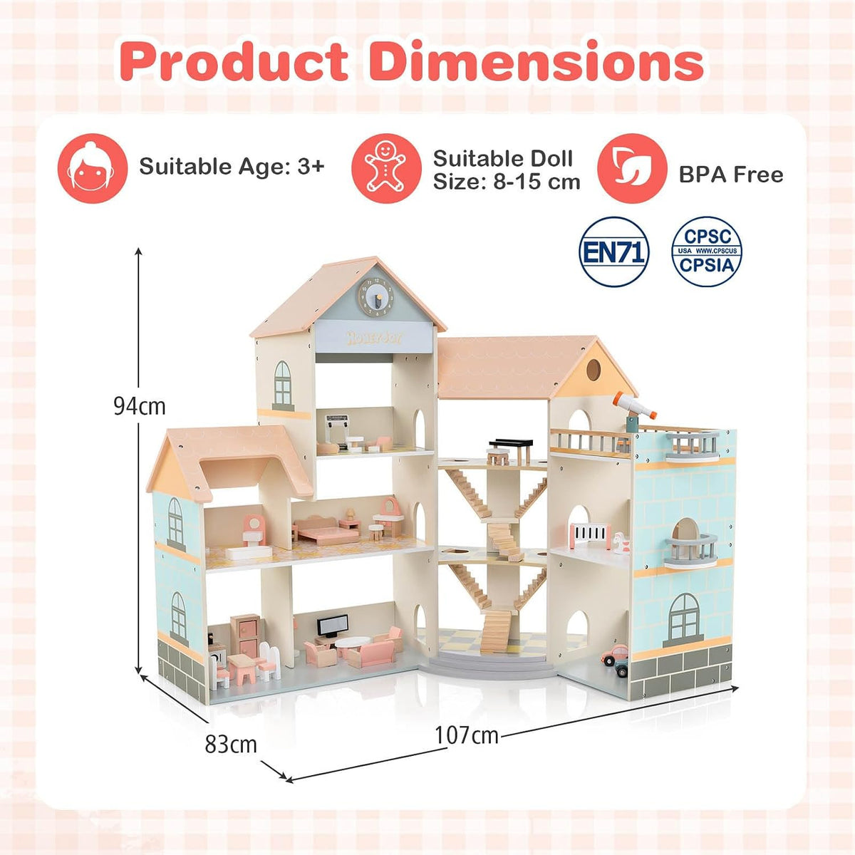 HONEY JOY Wooden Corner Dollhouse