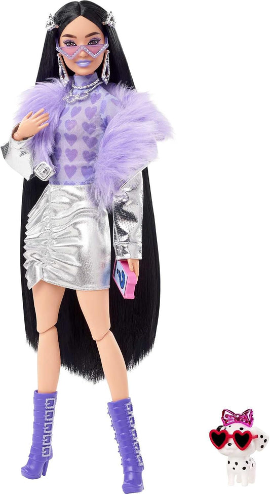 Barbie Extra Doll HHN07 – Silver Jacket, Purple Boots & Dalmatian