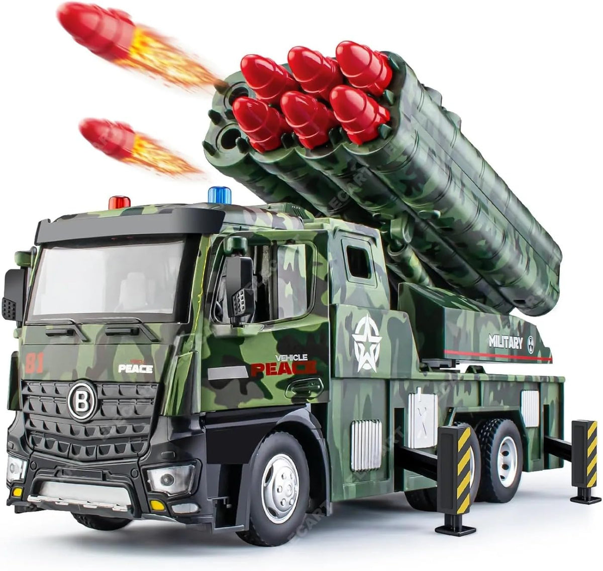 Army Toys for Boys Age 3-8 Military Launcher Truck Toy with 8 Missiles, Metal Cab, Rotating Turret, Lights & Sounds | Friction Powered Army Vehicle for Kids | Realistic Military Truck