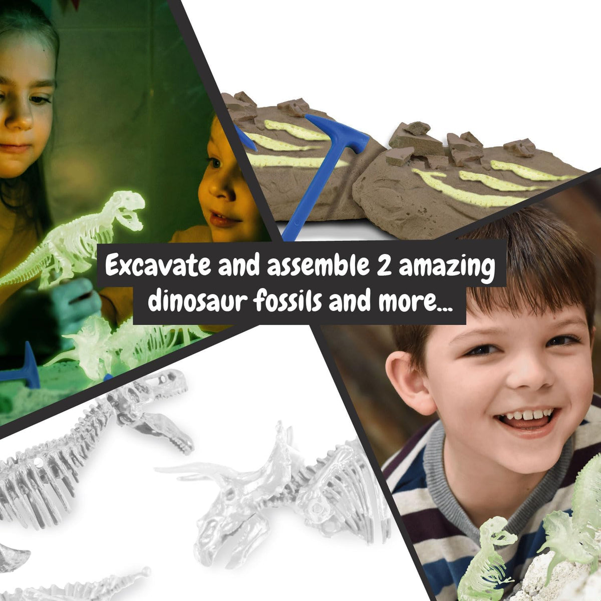 Science4you Dinosaur Fossil Excavation Kit 2 in 1 - Glow-in-the-dark Fossil Digging Kit