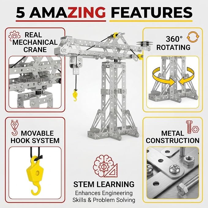 Metal Building Set 1301 – 273 Pieces, 3-in-1 Crane & Windmill