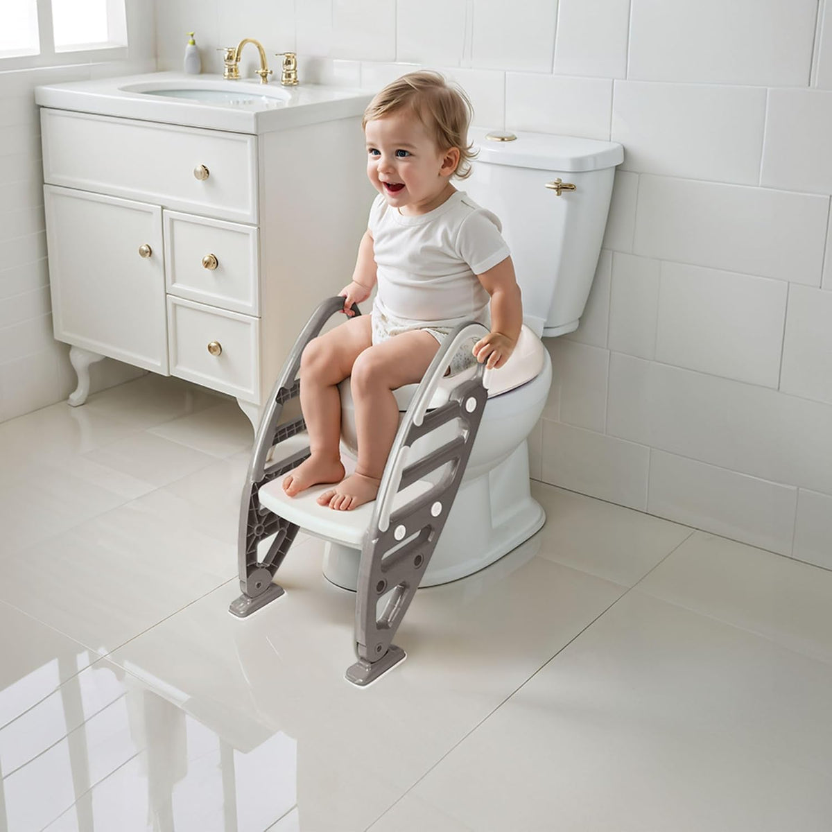Dolu Toilet Trainer with Adjustable Ladder 7243 – Stone Gray
