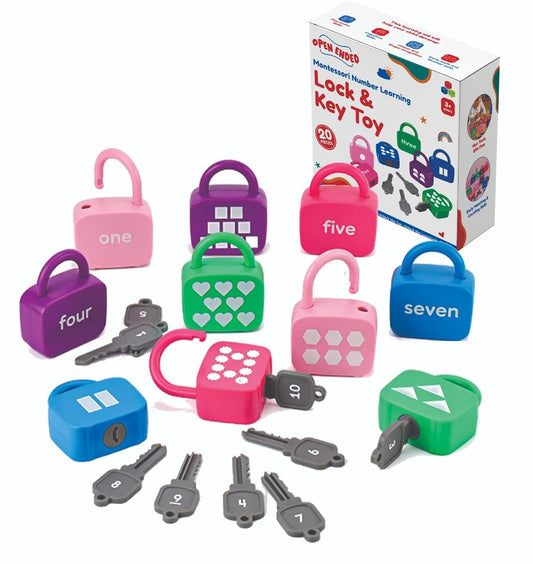Number Lock & Key Toy, Matching and Counting Number Toys 20pcs