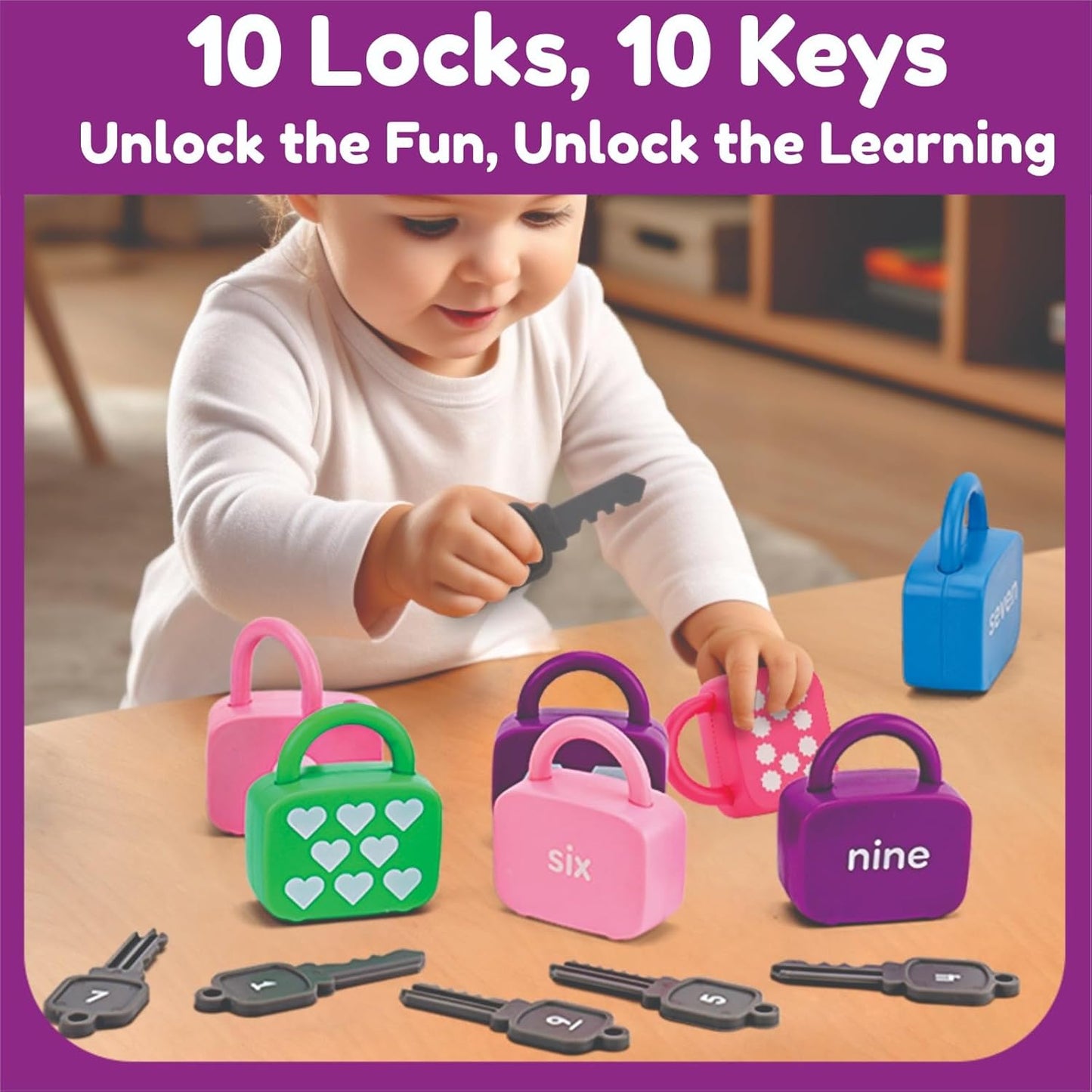 Number Lock & Key Toy, Matching and Counting Number Toys 20pcs