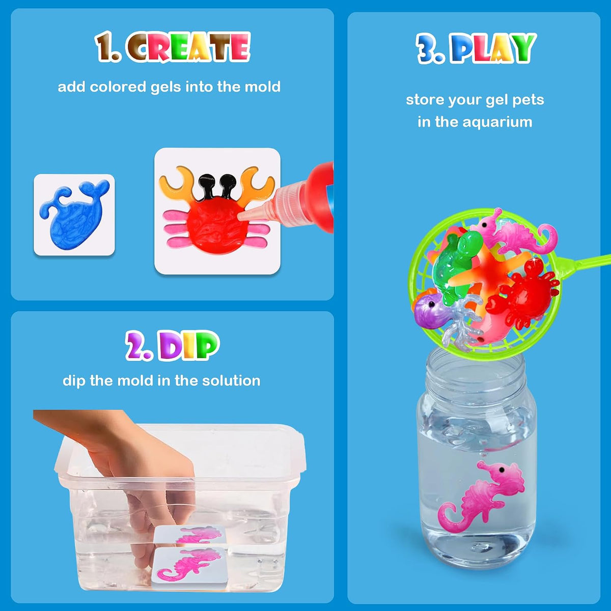 Magic Water Elf Toy Kit – Aqua Fairy Water Gel Squishy Maker, 12 Gels & 8 Molds