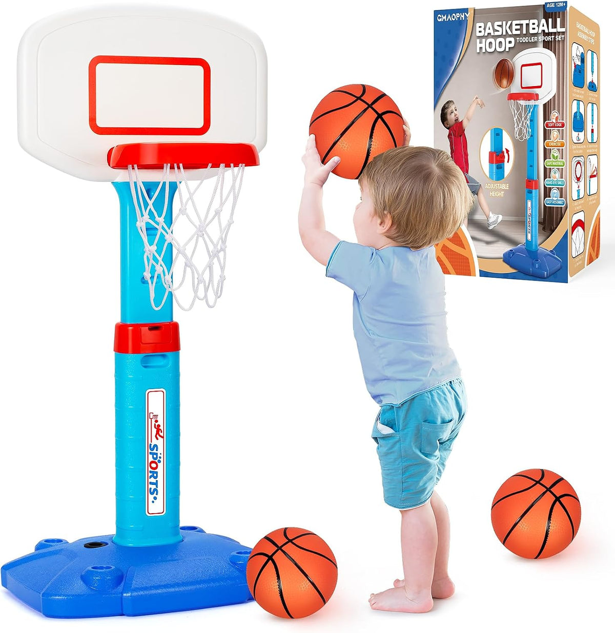 Adjustable Basketball Hoop Set with Ball & Pump