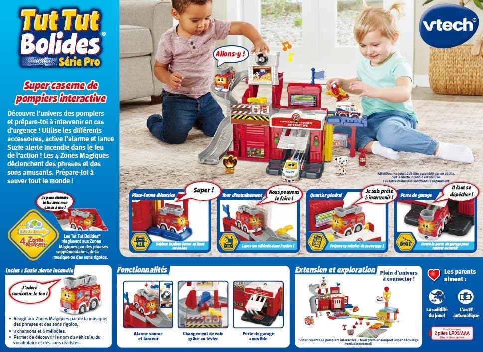 VTech Tut Tut Bolides Super Fire Station 80-543005 – Interactive 3-Story Playset
