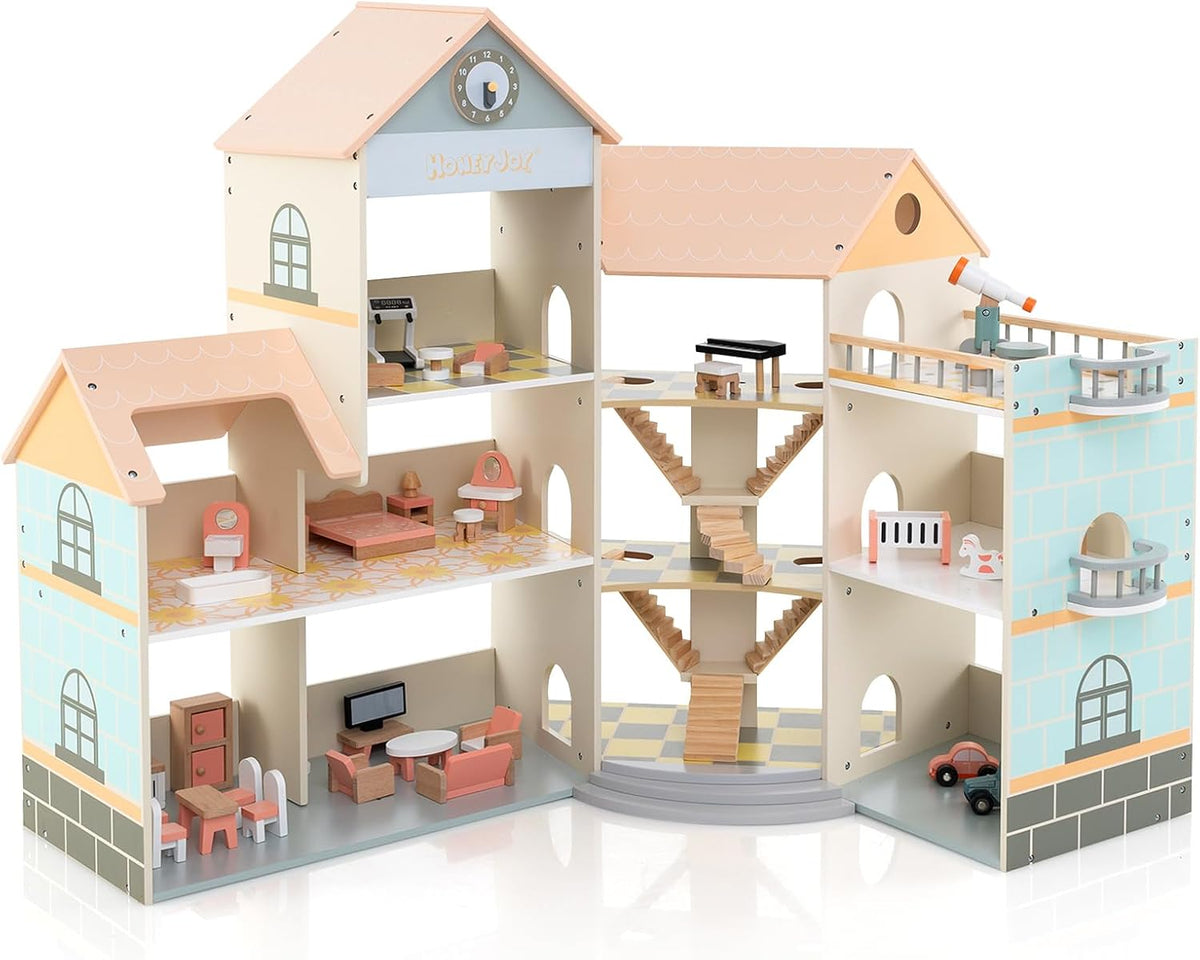 HONEY JOY Wooden Corner Dollhouse