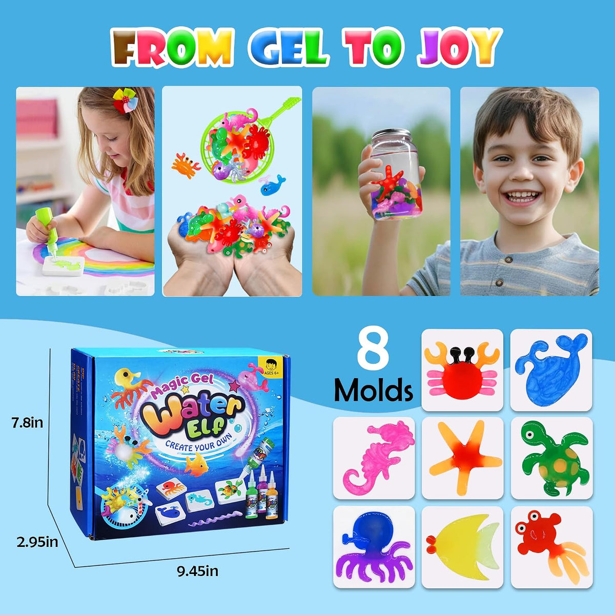 Magic Water Elf Toy Kit – Aqua Fairy Water Gel Squishy Maker, 12 Gels & 8 Molds