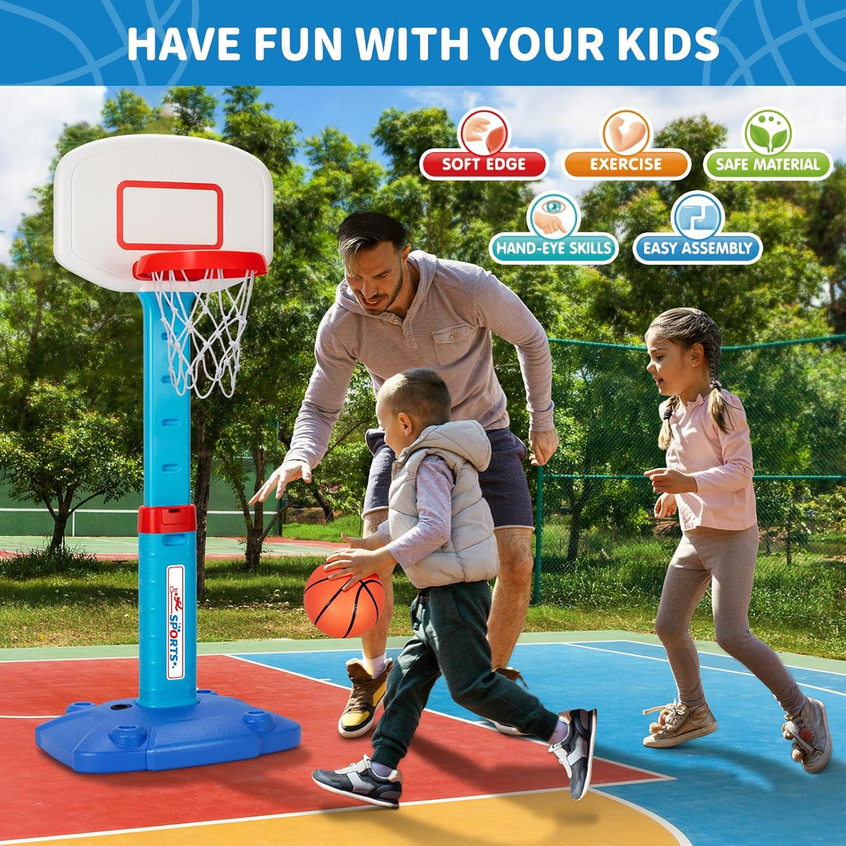 Adjustable Basketball Hoop Set with Ball & Pump