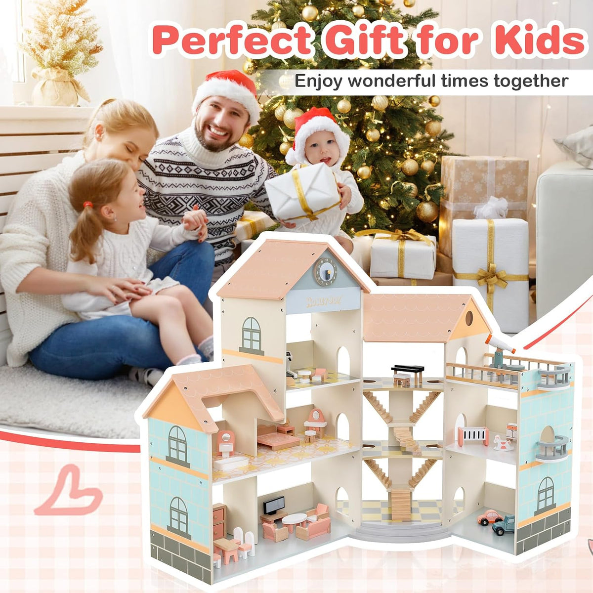 HONEY JOY Wooden Corner Dollhouse
