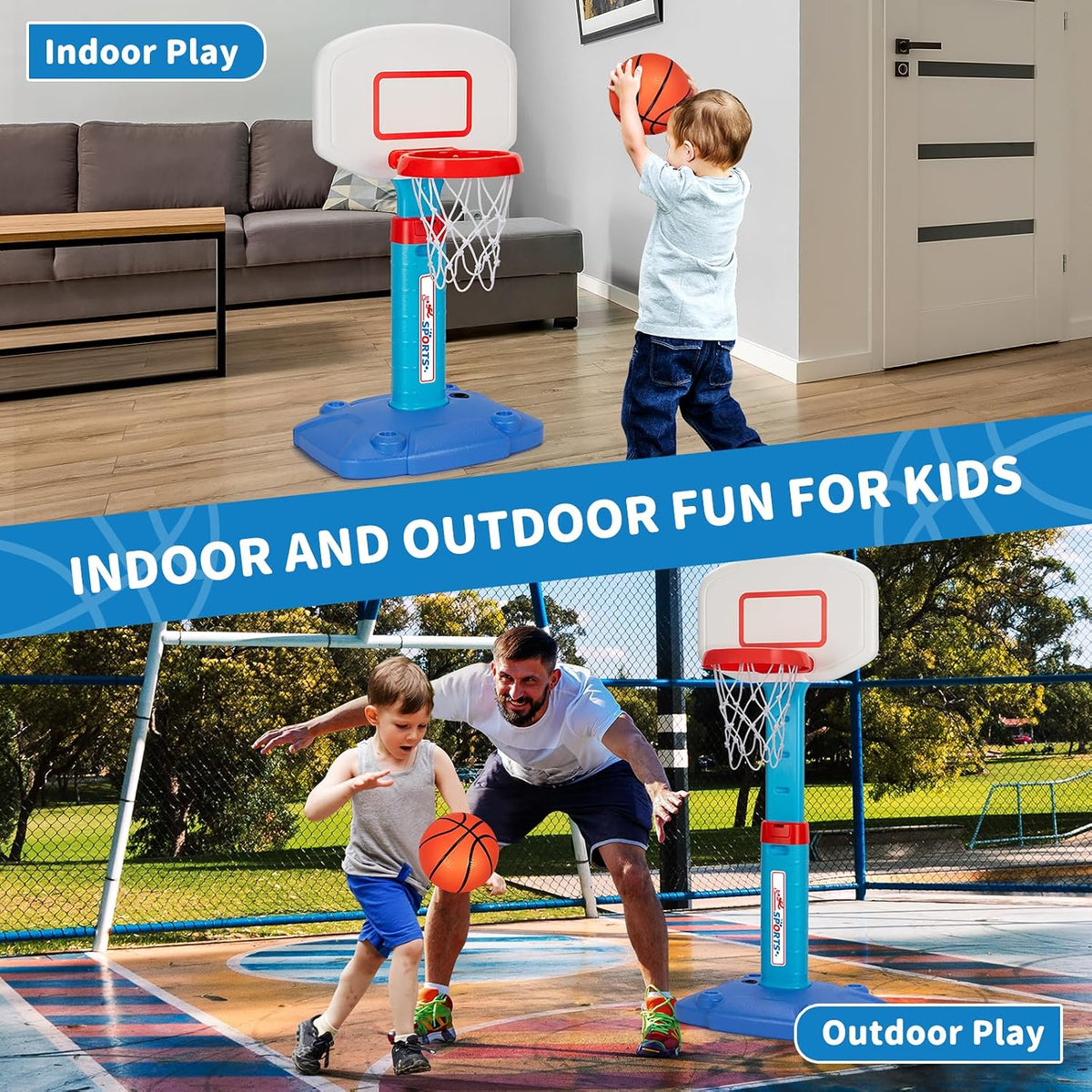 Adjustable Basketball Hoop Set with Ball & Pump