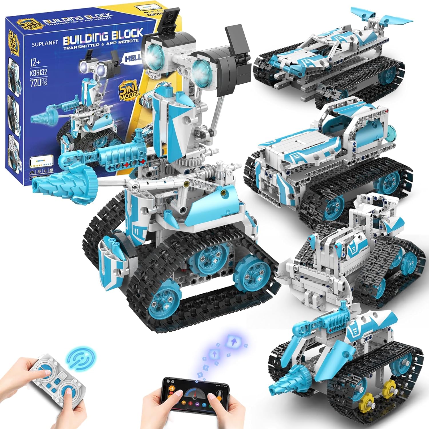 Building Blocks Robots Pro 5-in-1 Set with Remote Control and App remote 720pcs