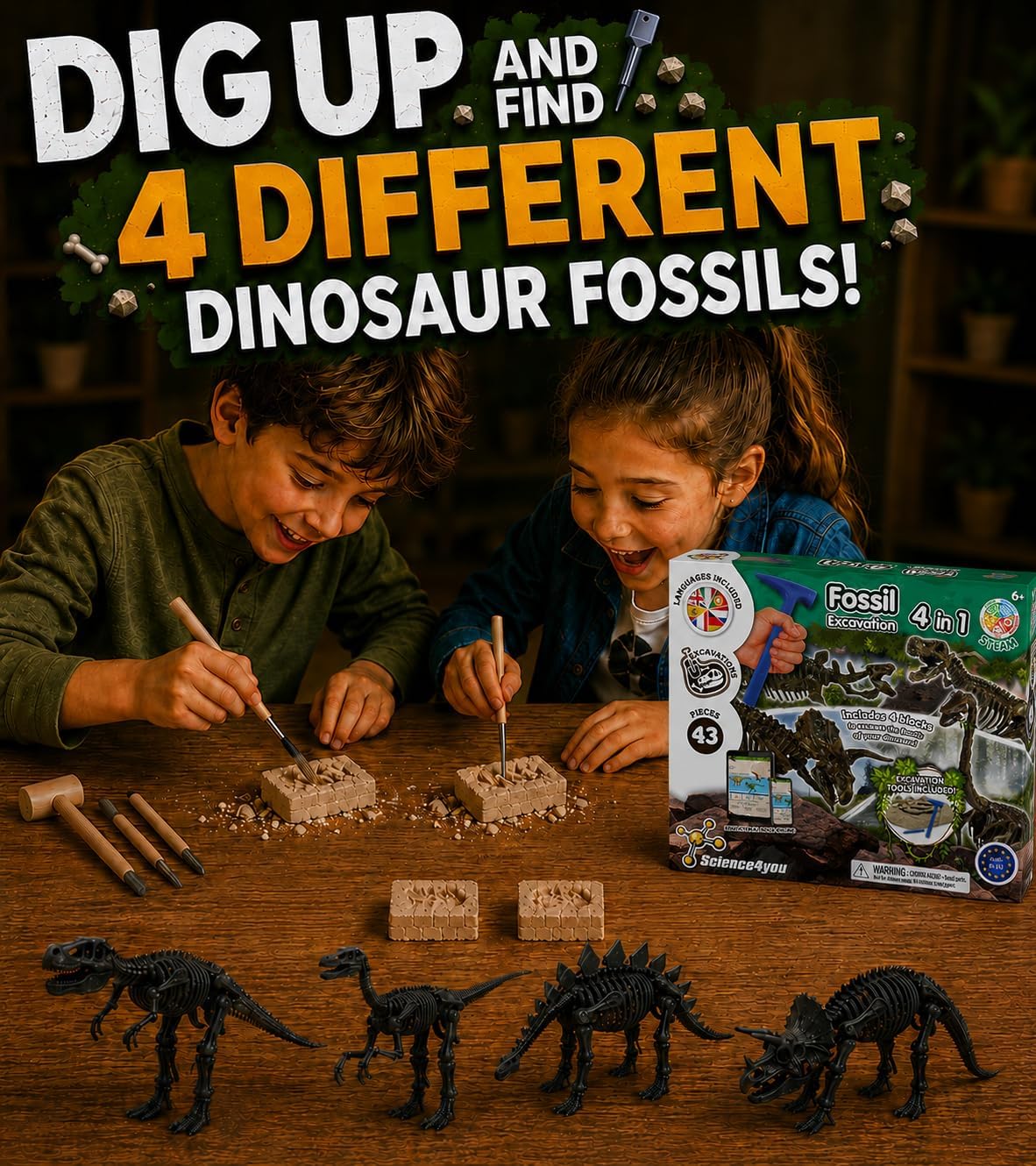 Science4you Dinosaur Fossil Excavation Kit 4 in 1