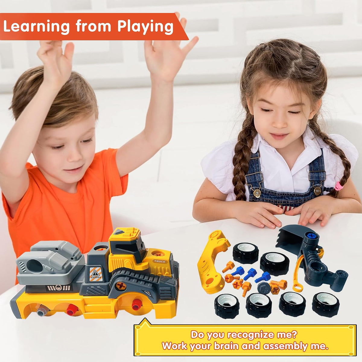 Take Apart Excavator Truck with Electric Drill – Construction Building Toy