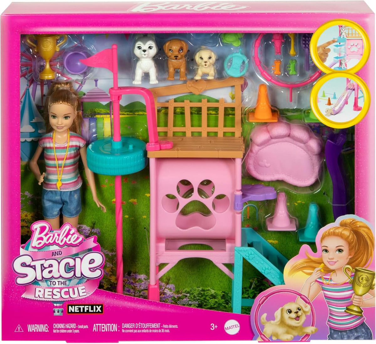 Barbie & Stacie to the Rescue Puppy Playground HRM10 – Doll & 3 Puppies
