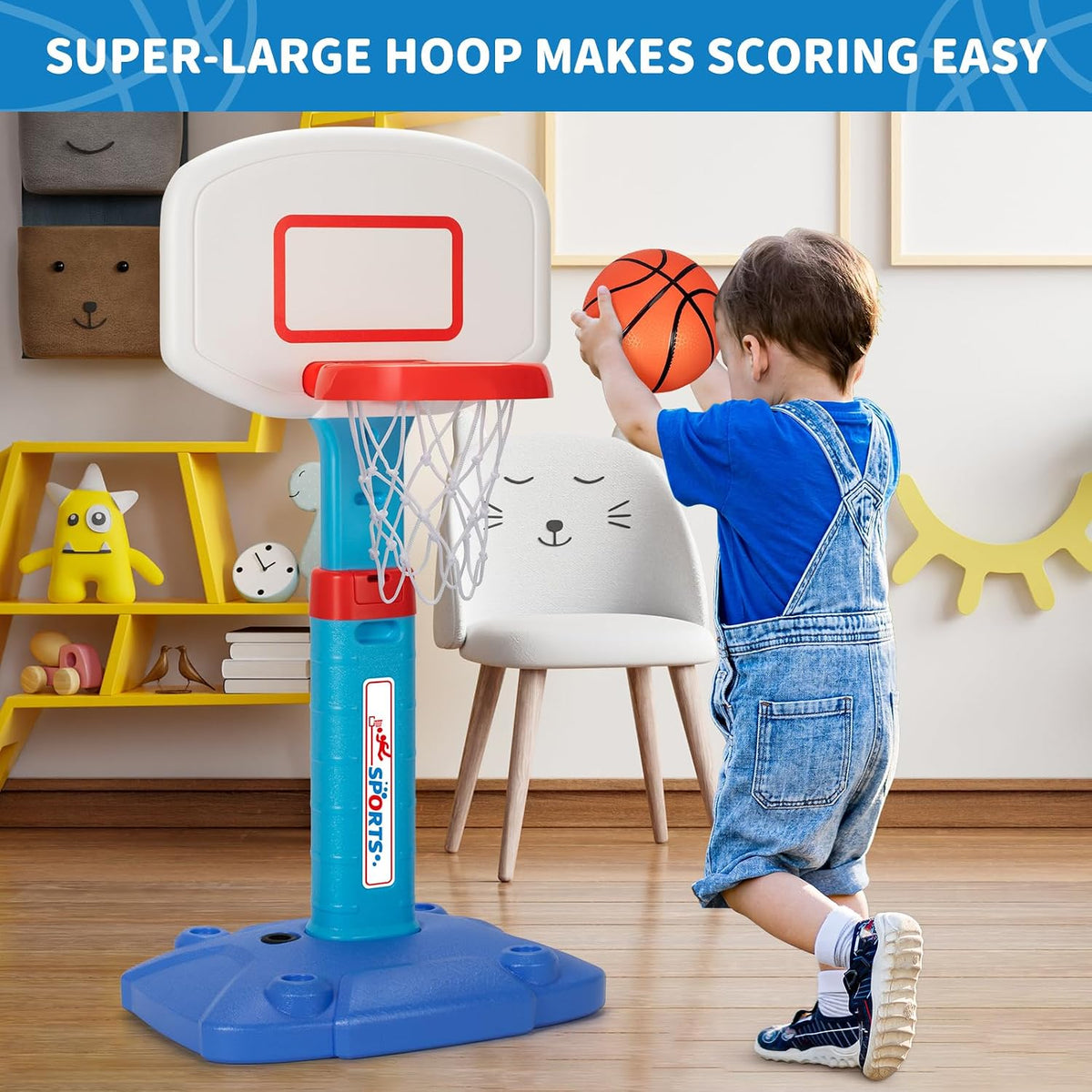 Adjustable Basketball Hoop Set with Ball & Pump
