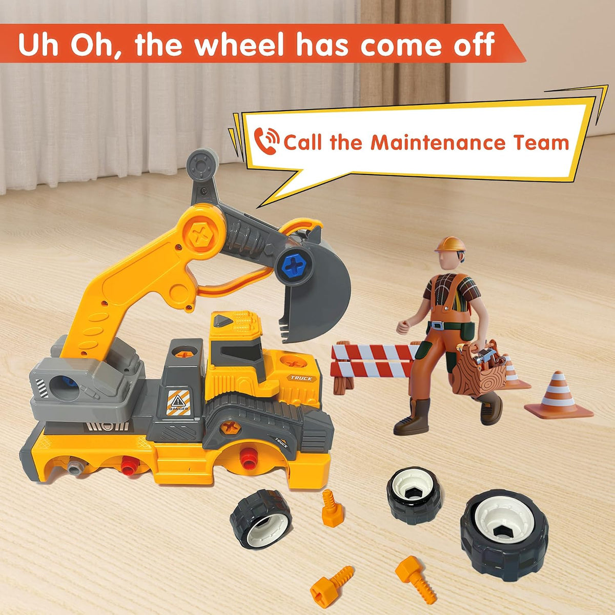Take Apart Excavator Truck with Electric Drill – Construction Building Toy