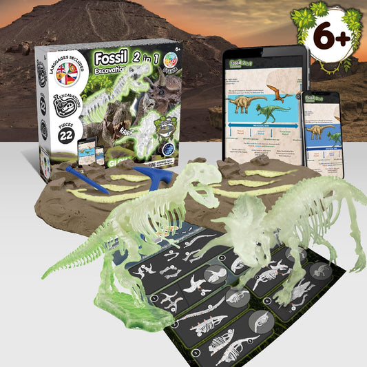 Science4you Dinosaur Fossil Excavation Kit 2 in 1 - Glow-in-the-dark Fossil Digging Kit