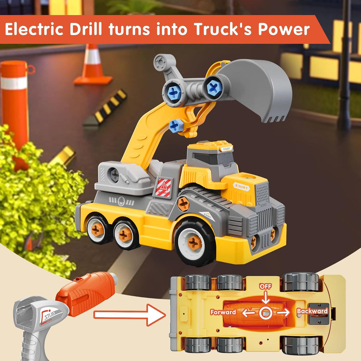Take Apart Excavator Truck with Electric Drill – Construction Building Toy