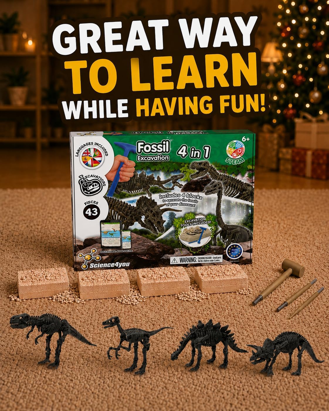 Science4you Dinosaur Fossil Excavation Kit 4 in 1